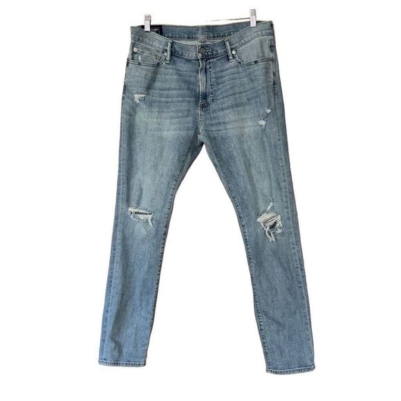 Abercrombie & Fitch Langdon Slim Stretch Ripped distressed Denim Jeans Men 34X32 - Picture 1 of 11